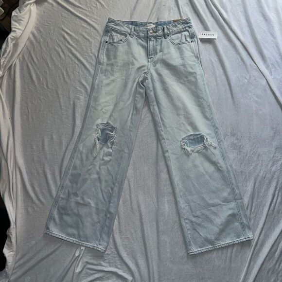 Pacsun Eco Light Blue Ripped Low Rise Baggy Jeans NWT - Picture 6 of 11